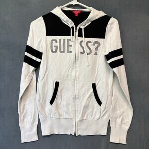 Guess Zip Up Sweater Jacket Cardigan Preppy Spell Out Hooded Comfy Preppy Cozy